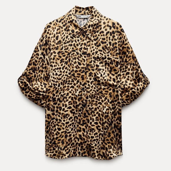 Zara ZW Collection Oversized Animal Print Boho Shirt Size XS - Picture 6 of 11